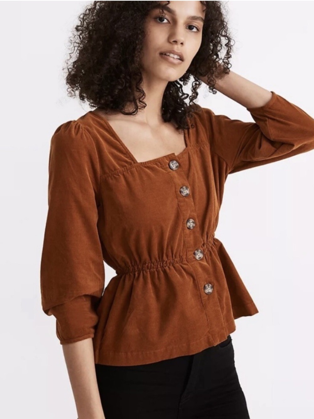 Madewell Rust Corduroy Puff Sleeve Peplum Top Cottagecore Boho M